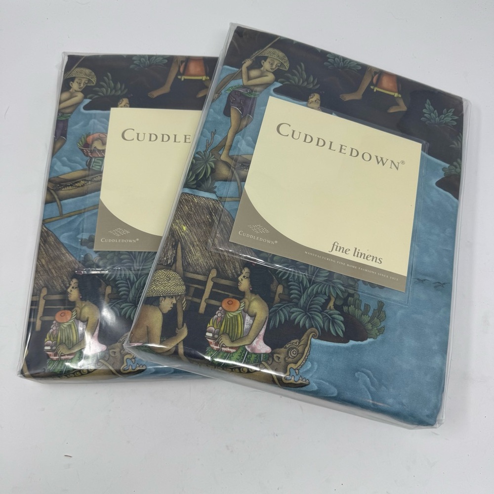 Cuddledown Blue Polynesia Twin Flat Sheet 100% Supima Cotton NWT